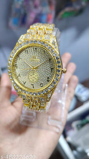italian fashionable Golden Arbic Time Full diamond analog watch For men and Boys