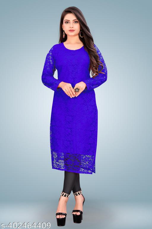 Women Self Design Net Straight Kurta
