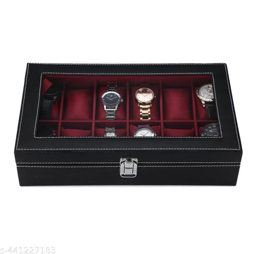 Men's and Women's Watch Box Holder Organizer Case In 12 Slots of watches In PU Leather