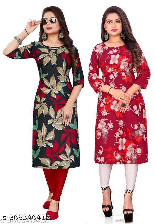 Polyster/Crepe fabric-Stylish Women's MultiColor Digital Printed Straight Kurti (COMBO-2)