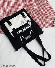 Korean Japanese Cute New Happy Day Tote Bag & Hand Bag Large Capacity Bag Multi-functional Bag One Shoulder Crossbody Tution Bag, College Study Bag,shopping Bag,Hand Bag For Office & Daily Use (PACK OF 1) Any colour send