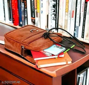 Stylish Professional Casual Synthetic Leather Unisex Sling Bag | Shoulder Crossbody Bag for Men, Women, Girls & Boys | Light Brown Travel Side Bag | Multi-Pocket Durable Trendy Office & trend bag