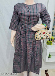 Brown Woolen Frock Kurti for Winter | Women Checkered Wool Anarkali Kurta