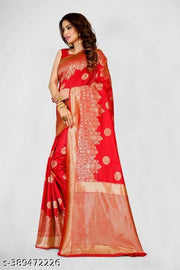 Traditional Banarasi Silk Floral RED_597 Jacquard Kanjeevaram Saree with Matching Blouse