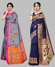 Women's Desinger Art Silk Printed Saree with Blouse Piece( Pack of 2)