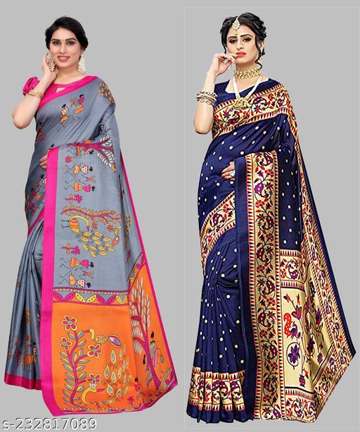 Women's Desinger Art Silk Printed Saree with Blouse Piece( Pack of 2)