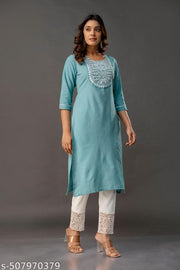 Latest Blue cotton kurti with embroidery PCWN 20