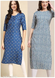 VIRHAN DESIGN PRINTED CREPE RAYON 2 COMBO PACK KURTIS FOR WOMEN
