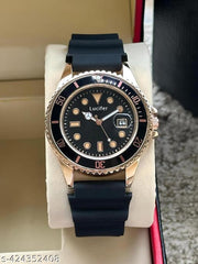 Day and Date Two-Tone Black and Rose Gold Unique Genuine Silicon Strap New Analog Watch - For Men