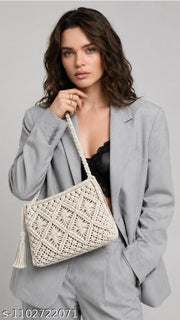 THE DECAZONE tylish Handcrafted Macrame Women's Shoulder Bag / Casual & Party Wear Handbag with Tassel