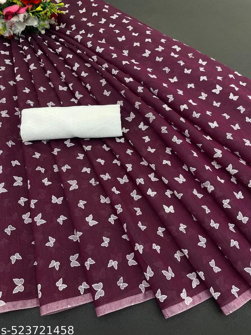 Daily wear Chanderi Cotton Hand Printed Sari With Un-stitched Jacquard Silk Blouse
