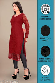 Elegant Net Fabric Embroidered Kurti for Women