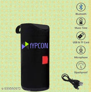 QUXXA TG113 Portable Bluetooth Speaker, Black Mesh Fabric, Wireless Audio Device with Red Logo, Cylindrical Design