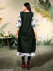 Women's Printed Black Cotton Kurti
