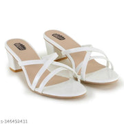 Taydol women white fancy footwear block heel cone heel spool heel pvc sole open toe with strip solid pattern slip-on medium heel sandal (wht-72)