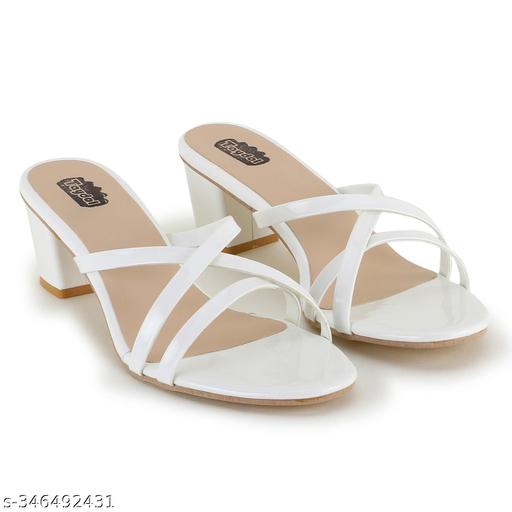Taydol women white fancy footwear block heel cone heel spool heel pvc sole open toe with strip solid pattern slip-on medium heel sandal (wht-72)
