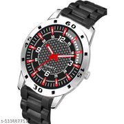 Yolako Red lita Dial Silver Cash Black Pu Bump Belt Boy and Men Watch