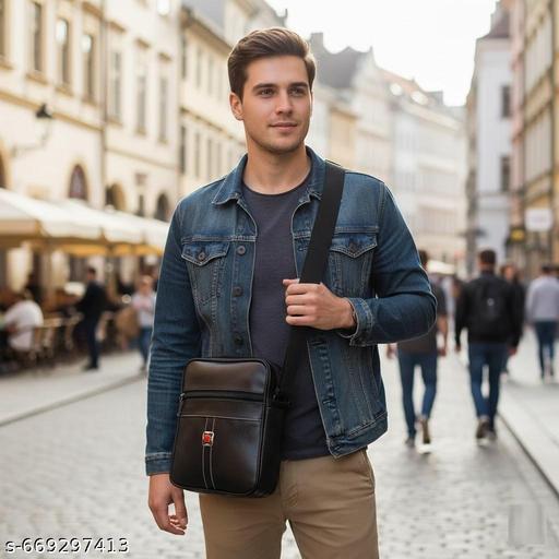 Men sling bag | Crossbody bag for men | Men’s PU Leather Sling Bag | Stylish Crossbody Shoulder Bag for Office & Daily Use | Stylish Men Sling Bag in PU Leather | Compact Crossbody Bag for Travel & Work Black