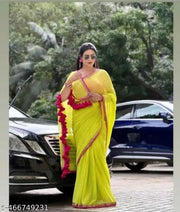 Pure Soft Georgette Green Saree With Heavy Codding Sequance Lace