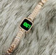SHMOFY LUXRY DIAMOND CRYSTAL, SILVER CHAIN DIGITAL DIAL STAINLESS STEEL Digital Watch For Women