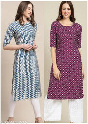 VIRHAN DESIGN PRINTED CREPE RAYON 2 COMBO PACK KURTIS FOR WOMEN