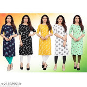 Polyster/Crepe fabric-Women Printed Kurti (Combo of 5)