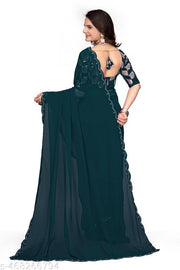 GRIFEZ WOMEN'S FANCY GEORGETTE SILVER PANKHUDI SAREE