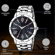 Letest Trendy Luxe Black  Dial Analog Roman Numeral Watch with Sleek Metallic Strap watch for Men's & Kids