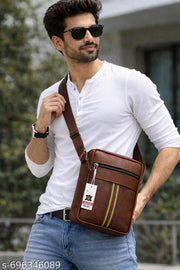 Men’s Brown PU Leather Sling Bag | Stylish Crossbody Bag for Men | Office, Travel & Daily Use Shoulder Bag