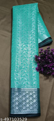 BANARASI SILK SAREE ,SILVER SAREE (BANARSI SILK SAREEE CONTRAST PALLU & BLOUSE COLOUR Ocean Green
