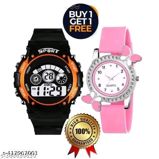 Trending Famous Stylish Boys Sports Watch + Womens/Girls Analog Watch Butterfly Pattern