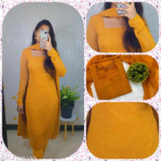 "Graceful Tradition 1000 Butti Handloom Women's Kurti for a Regal Look with Intricate Embroidery and Elegant look"(YELLOW)