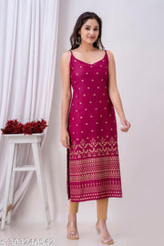 Women's Floral Printed Straight Fit Sleeveless Kurti/Kurta