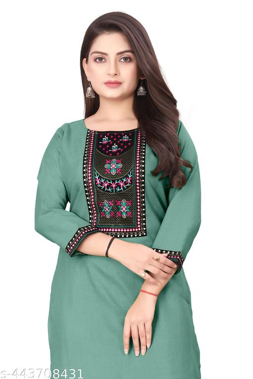 Designer Kurti New Collection Cotton Blend Stylish New Trendy , Women Kurti , Kashmiri Pheran, Cotton Kurti,Embroidered Pattern Casual Kurta for Girls & Women