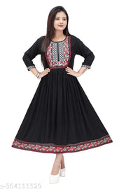 Trendy Women's Gown Kurti ( Black)
