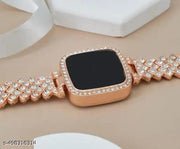 Fashion Rose Gold Square Stone Worked LED Watch For Ladies