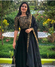 Women Printed Viscose Rayon Flared Kurta (Black)