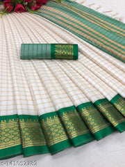 CHETTINAD CHECKS COTTON SILK SAREE WITH WOVEN ZARI BORDERED WITH MATCHING BLOUSE