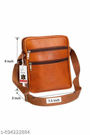 Men’s PU Leather Crossbody Sling Bag | Stylish Office & Travel Shoulder Bag for Men | Beige Messenger Side Bag