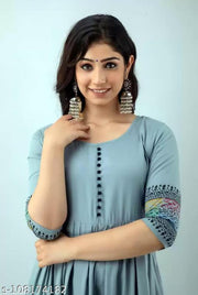 women's Rayon Printed Long Flared Anarkali Kurti