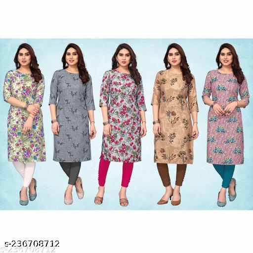 Polyster/Crepe fabric-Women Printed Kurti (Combo of 5)
