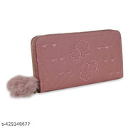 Purse Clutch Wallet for Women - PU Leather Single Zip Card Coin Holder Long Pom Pom