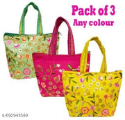 Pooja Bag / Pooja Handbag / Floral Embroidered Pooja Bag / Ethnic Designer Pooja Handbag / Return Gift Bag / Sherwani Bag / Festival & Wedding Utility Bag / Random Colour / Pack of 3