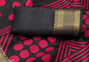 Women's Cotton Silk::Silk Blend Solid::Printed Pattern Saree With Jaquard Jari Weave Border
