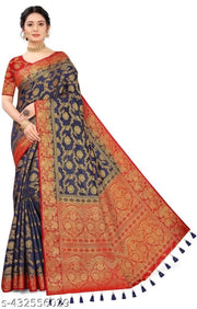 NEW BANARASI SILK SAREE WITH UNSTICHED TASSELS & LATKAN