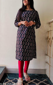 Classic and Versatile Black Kurti with Sophisticated White and Red Printed Designs for Timeless Elegance