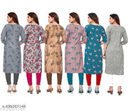 Polyster/Crepe fabric-Women Printed Kurta Combo of 6