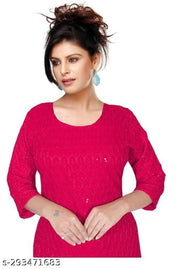 women cotton full Embroidery chikan Kurtis stylised Kurtis, embroider work done on both side front back and on arms also.