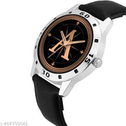 Talgo Analog Round Black Dial ALPHABET A Design Stylish Black Leather Strap Classic Design Fancy Wrist Watch for Men and Boys, Pack of 1 - ALP-A-AVO-SIL-BLK-L