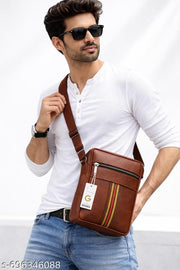 Men’s Beige PU Leather Sling Bag | Stylish Crossbody Bag for Men | Office, Travel & Daily Use Shoulder Bag